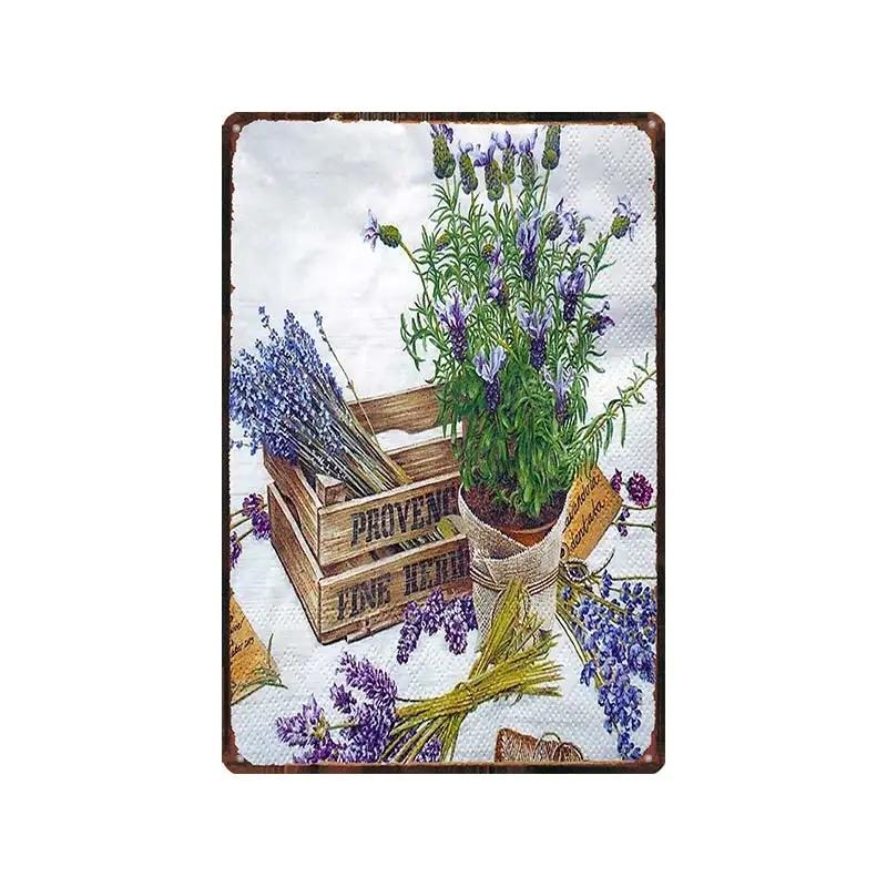 Trädgård Lavendel Metallplåtskyltar Plåt Lila Blomma Bondgård Plakett Väggkonst Hem Vintage Kaffeklubb Dekoration Vängåva