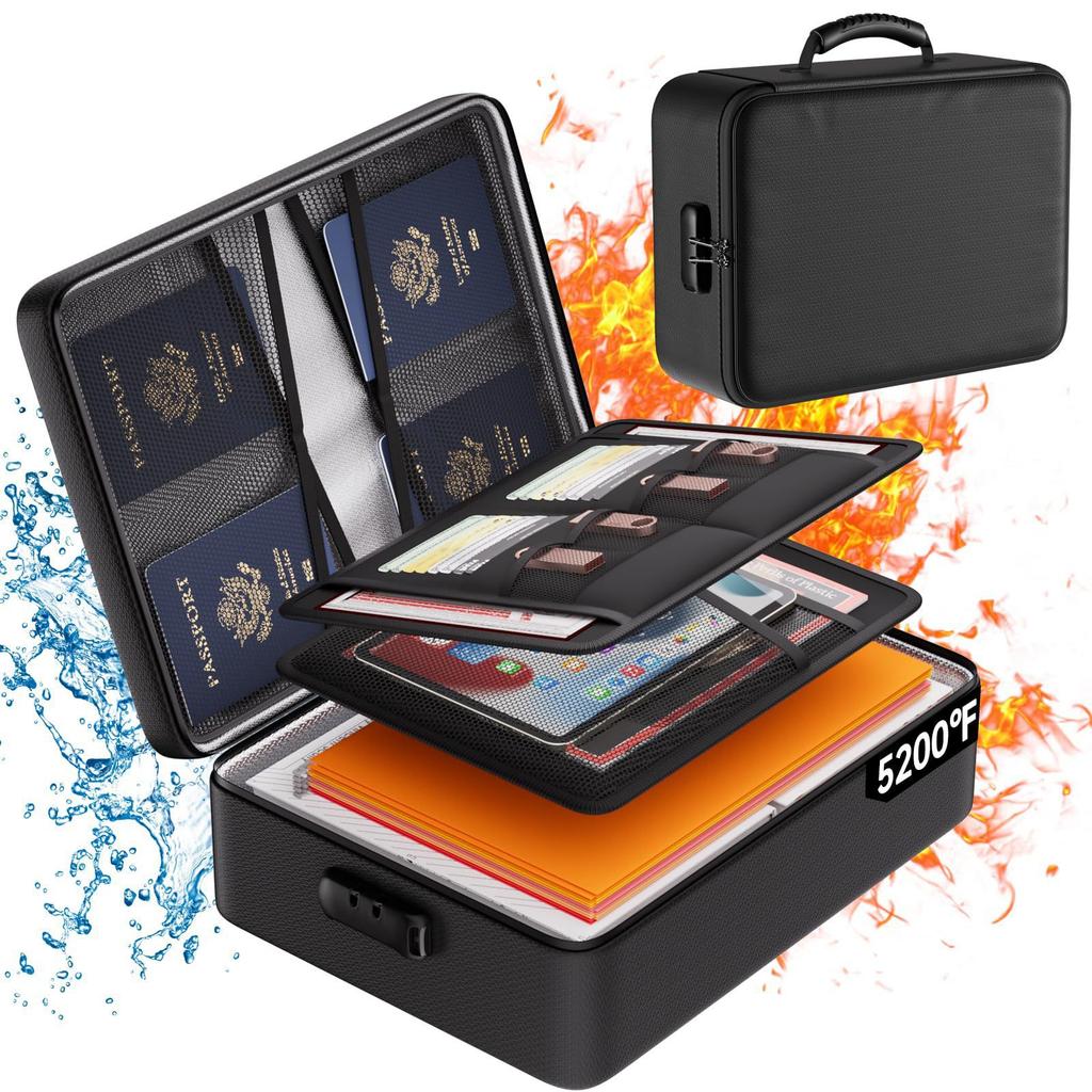 5200°F Heat-Resistant File Storage Container, Lockable Waterproof Fireproof File Box Large Capacity Box with Handle