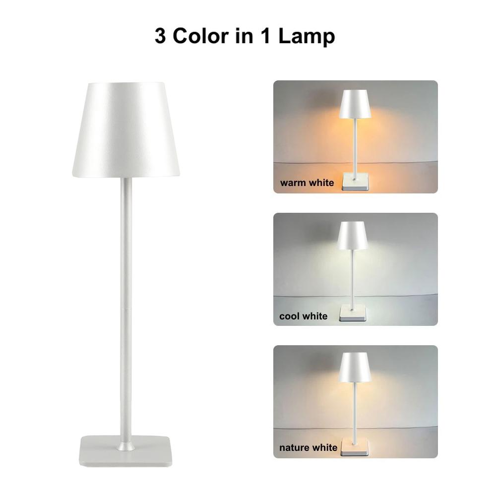 LED Touch Sensor Table Lamp Rechargeable Wireless 3 Colors Desktop Night Light for Restaurant Hotel Bar Room Decor