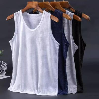 Yousheng Men Mesh Vest Summer Tank Top Solid Color Round Neck Sleeveless Singlet Slim Fit Muscle Fitness Shirt for Gym Streetwear