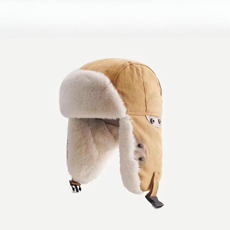 Unisex Winter Cycling Thickened Earflap Windproof Flight Hat Versatile Cotton Padded Lamb Wool Korean Style Ushanka-Style Hat