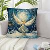 Blue Starry Night Angel Print Throw Pillow Cover, Winter Christmas Oil Painting Decorative Cushion