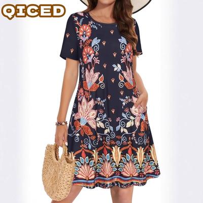 Fashion Summer Spring Short Sleeve O-Neck Casual Dresses