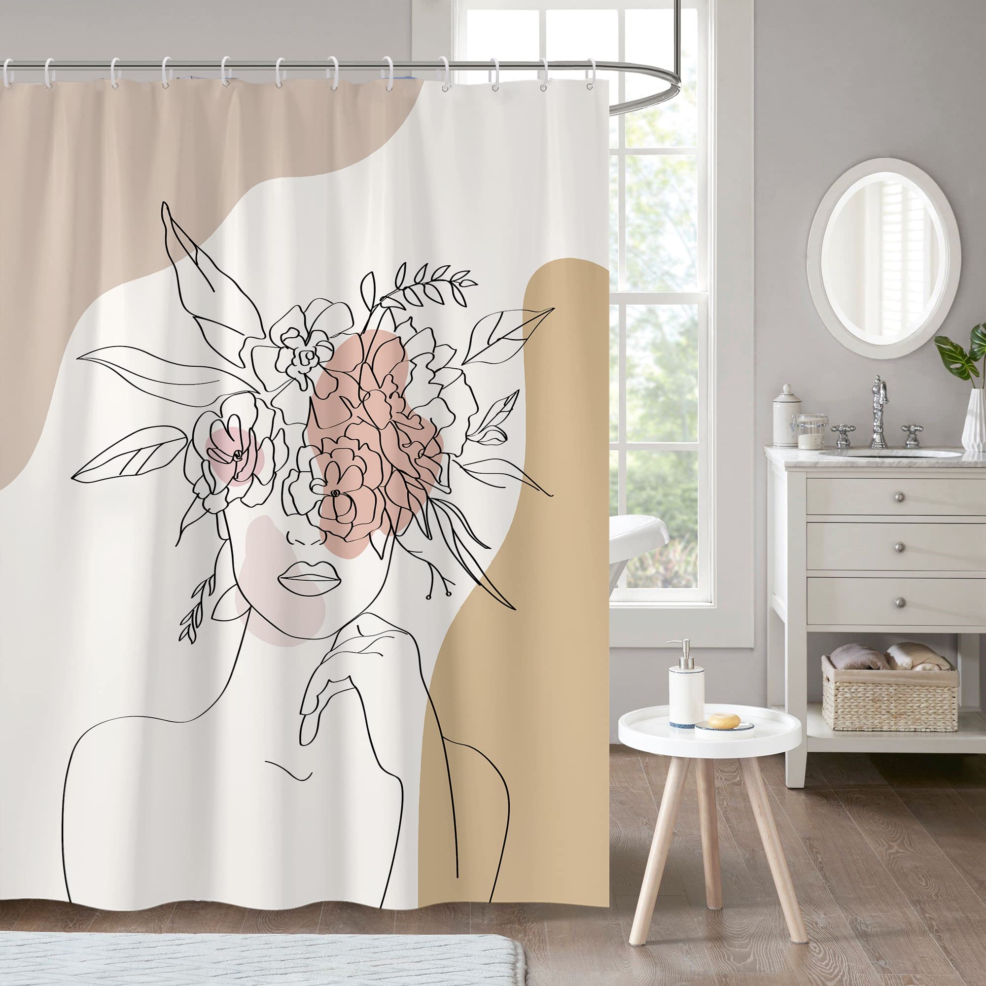 

Modern Boho Shower Curtain Mid Century Abstract Mountain Sunset Shower Curtain Aesthetic Minimalist Art Bath Curtain With Hooks W90xH180cm