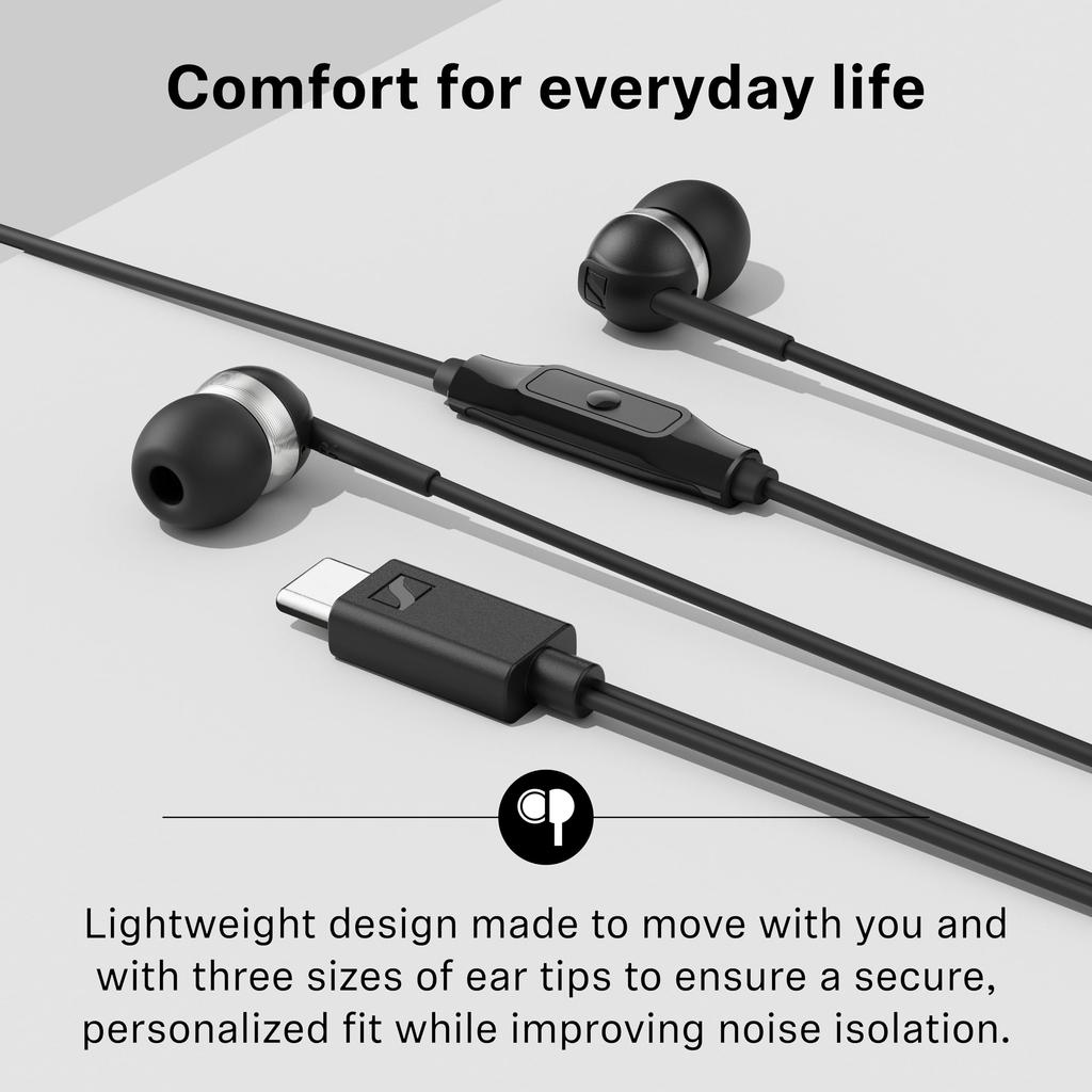 Sennheiser CX 80U Wired with Remote Lightweight Design Earphones, Dynamic, In-Ear, In-Line & Microphone, USB-C,