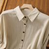Camicia Casual da Donna a Bottoni Manica Corta Orlo con Coulisse Vestibilità Rilassata Top Leggero per l'Uso Quotidiano
