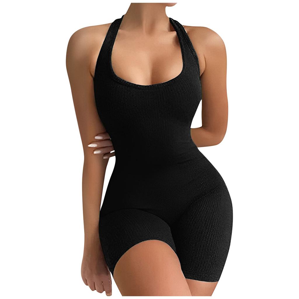 Women's Color High Waist Skinny Rib Racerback Tank Sports Yoga Jumpsuit
