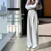 Petite Grey High-Waisted Drapey Pants - Slimming Narrow-to-Wide Leg, Floor-Length, Knitted for Spring/Autumn