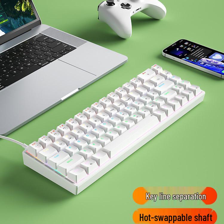 BOW Hot-Swappable Wired Mechanical Keyboard - Universal Compact Gaming with Small Red/Brown Switches, 68 Keys
