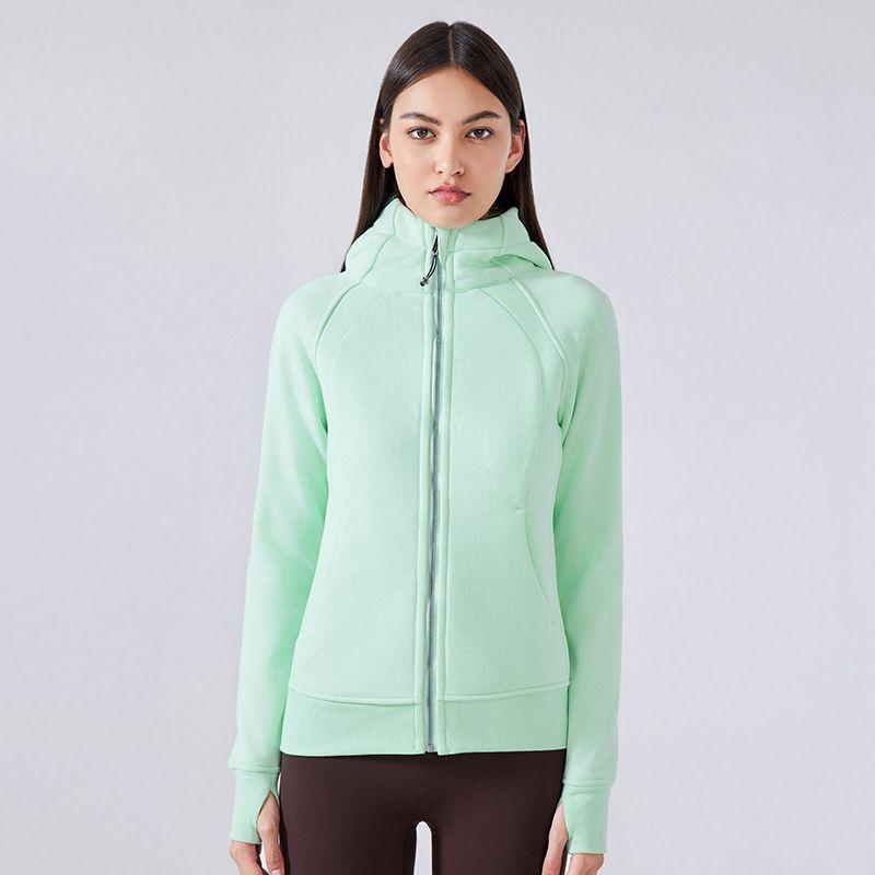 Winter Yoga Clothing Top Outdoor Sports Running Jacket Women Fall and Winter Fleece Cardigan Slim-Fit Hood Sweatshirt Women