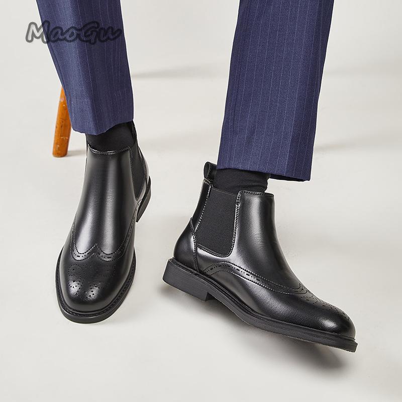 Fashion British Style Chelsea Boots for Man Business High Top Leather Short Boots Zapatos De Hombre Casual Spring Autumn Botas Masculino