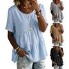 Damen T-Shirt Rundhals Kurzarm Rüschen-Patchwork-Design T-Shirt Einfarbige Lockere Passform