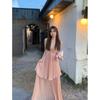 French Hepburn Premium Pink Suspender Neck Dress Female Design Celebrity Pleated Dress Dress
