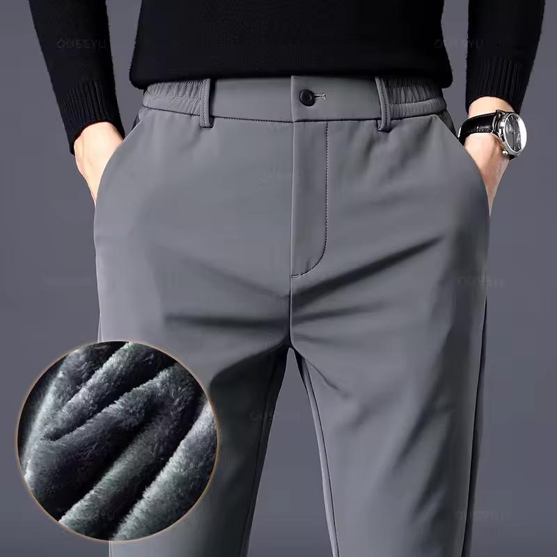 Autumn Winter Warm Men's Fleece Pants Thick Business Stretch Slim Fit Elastic Waist Jogger Classic Trousers Male