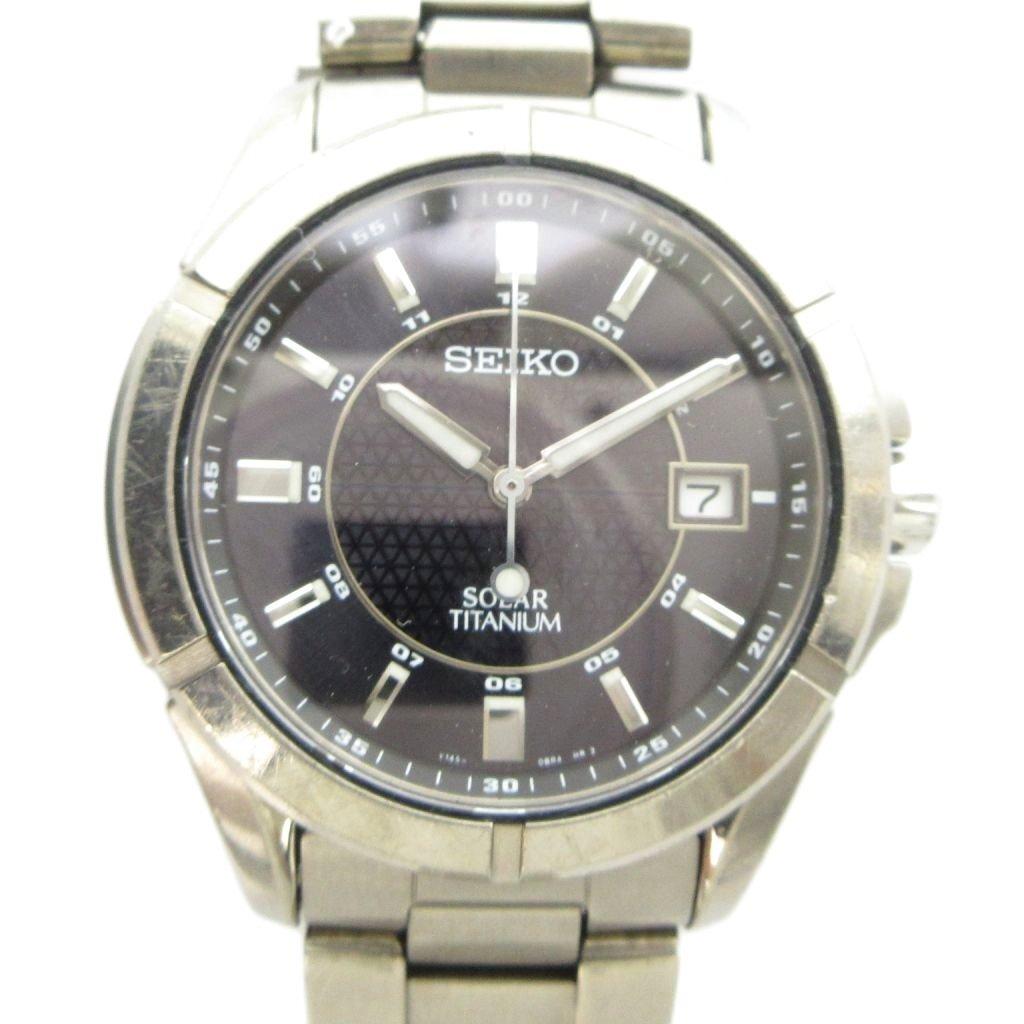SEIKO Solar Stainless Date Silver Color V145-0AX0 Watch, Powered, Titanium, Steel, Display, GY18/ MQ Men's
