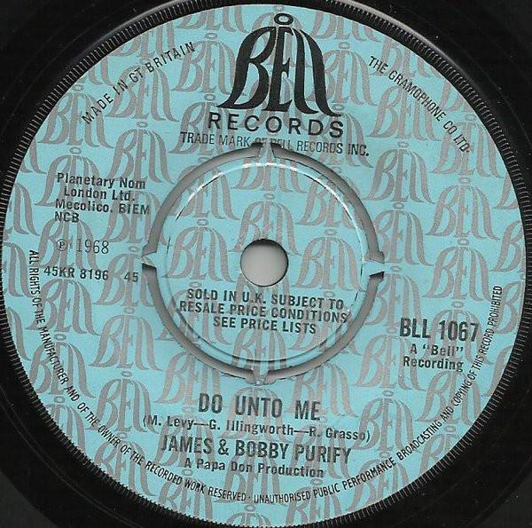 

7-дюймовая пластинка JAMES BOBBY PURIFY Do Unto Me Wish You Didnt Have T BLL1067 Bell Records 1969 UK SoulFunk Б/у