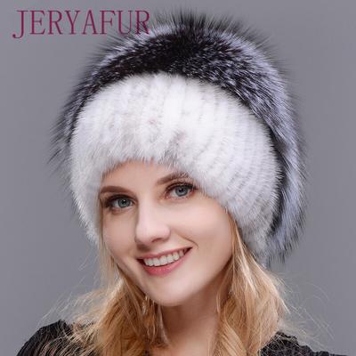 Kvinnor Ny vinterpälsmössa Huvhuvud Äkta minkpälsmössa och Silver Fox Fur Flower Design Hat Högkvalitativ pälsmodehatt