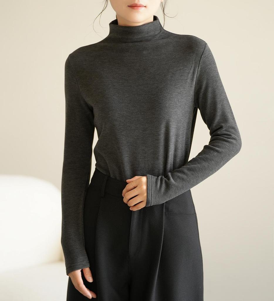 Women's Warm Long Sleeve Semi-High Collar Shirt - Autumn/Winter Style, Class A, 300g