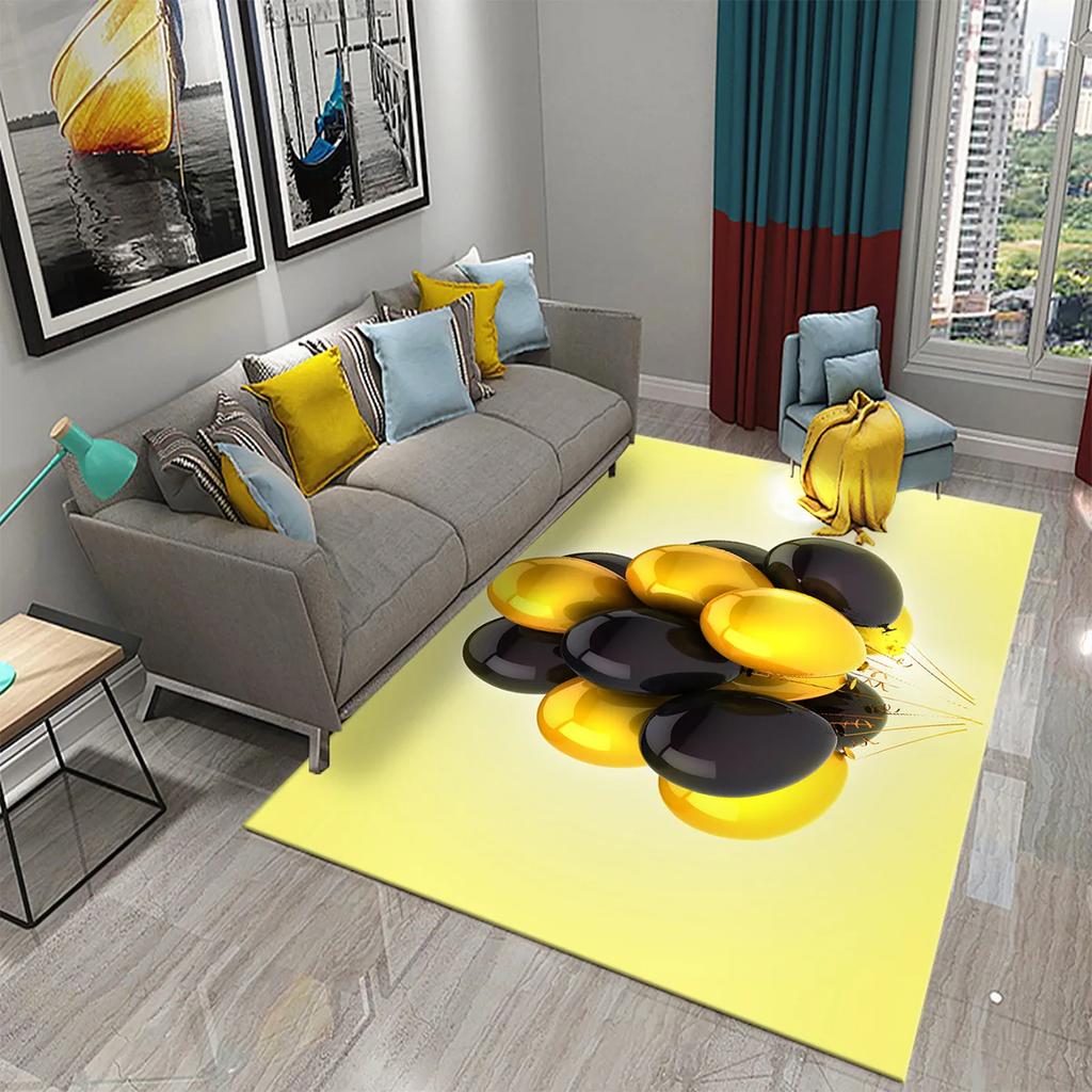 3D Black Golden Luxury Carpet for Living Room Bedroom Bedside Rugs European Style Hallway Decor Carpets Bathroom Non-slip Rugs