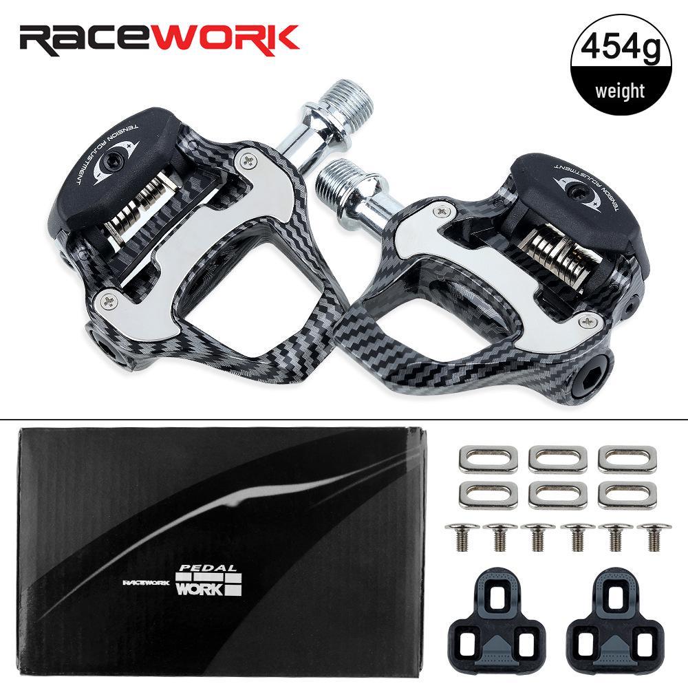 RACEWORK Carbon Fiber Clipless Road Bike Pedals with Cleats