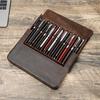 Crazy Horse Leather Pencil Case 12 Packs Handmade Magnetic Drawer Type Student Office Pen Storage Case
