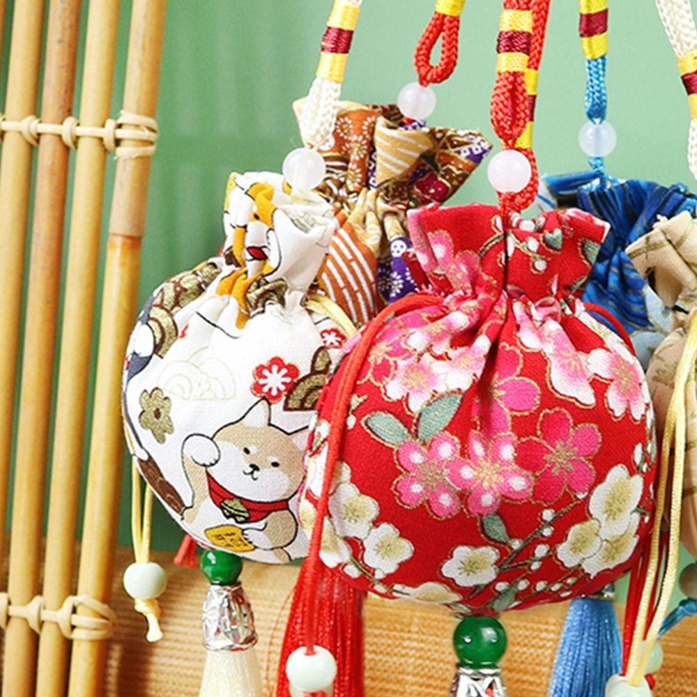 Quastenblumenmuster Stoff Leerer Beutel Chinesischer Stil Aufbewahrungstasche Geldbörse Beutel Damen Schmuckbeutel