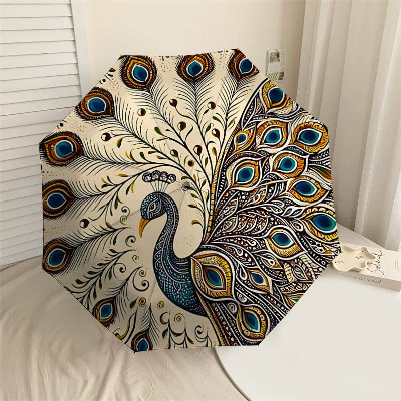 

1PC peacock feathersAutomatic Open/Close Umbrella with Windproof, 8-Rib Sturdy Canopy, Durable Ribs, Fashionable Design1239A