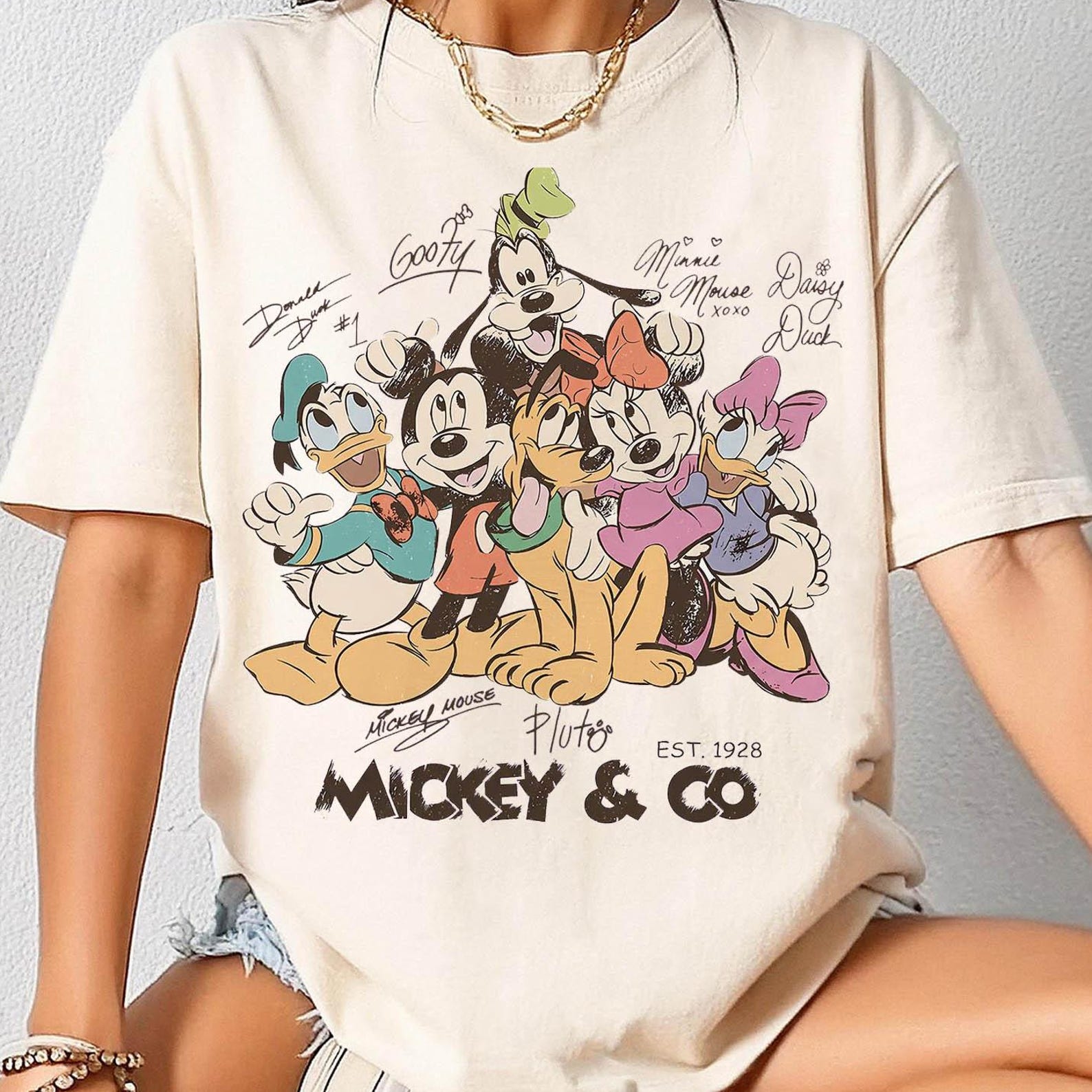 Retro Mickey and Friends Signatures Shirt, Vintage Comfort Colors Disney Characters Tee, Mickey & Co Gift, Magical Disney World Trip Apparel 4XL