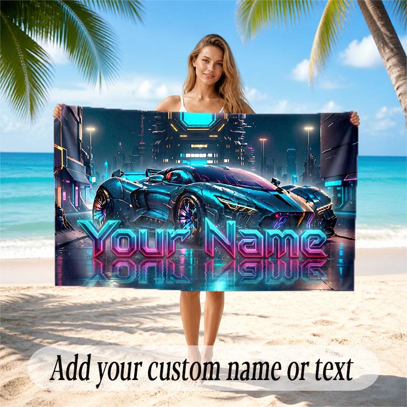 Neon Abstract Theme Beach Towel Personalized Custom Name & Text Soft Quick Dry Beach Towel for Swimming Travel