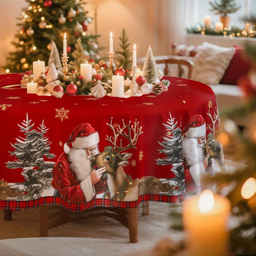 Round Christmas Tablecloth Santa Nutcracker Snowman Print Holiday Dining Table Cover Dustproof Home Decoration 150cm