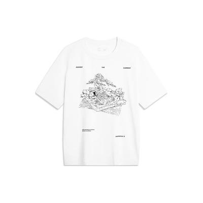 Li Ning CF Round Neck Pullover Letter Print Pattern Short Sleeve T-Shirt Men Tops Standard-White ATSU595-1