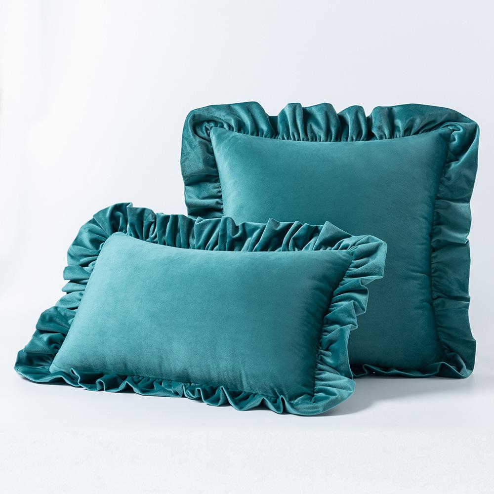 Ruffled Edge Minimalist Solid Color Velvet Pillow Cover For Home Decor Sofa Bed Throw Cushion Window Seat Lumbar Support Pillow Case