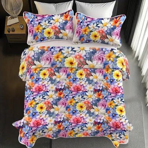 Bright Colorful Floral Pattern Duvet Cover Queen Size Colorful Floral Bedding Set For Home Decor Room Decoration 3 Piece Set