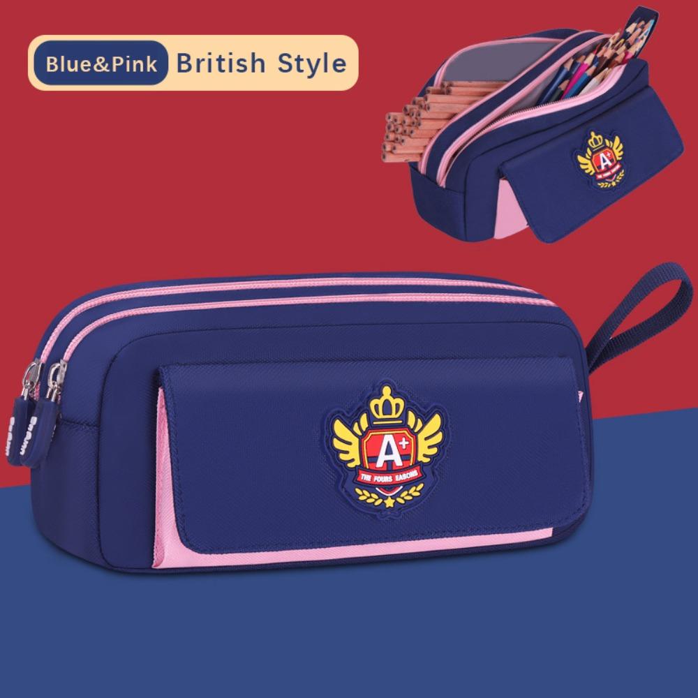 

High Quality British Style Pen Bag Three-layers Large Capacity Stationery Bag Multifunctional Stationery Organizer Gift