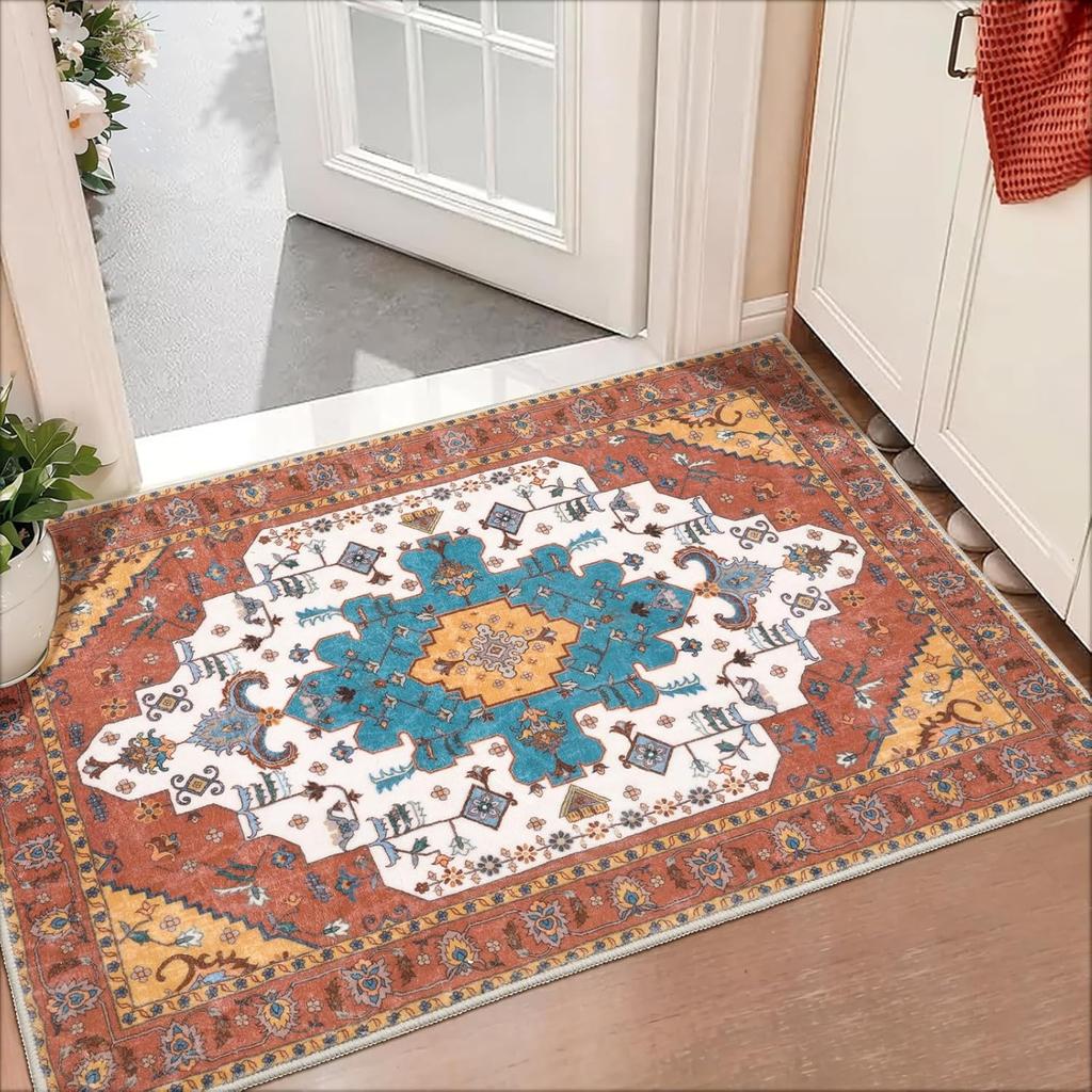 Boho Vintage Crystal Velvet Rug Non-Slip Area Floor Mat Home Decor Entrance Passageway Door Mat Bedroom Kitchen Floor Mat
