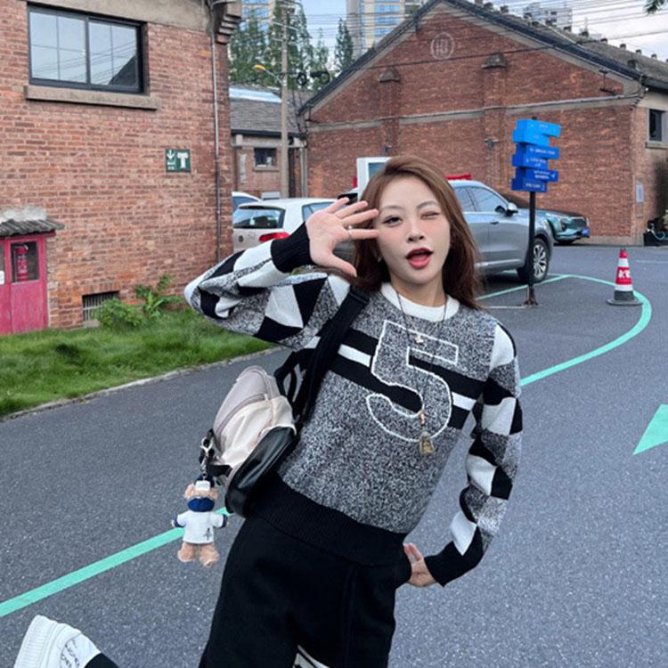 Осень-зима вязаный свитер в стиле Харадзюку Ретро Винтаж уличная одежда пуловер серые — фото 8