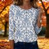 Women's Fashion Casual Three-Quarter Sleeve Floral Print Round Neck Top