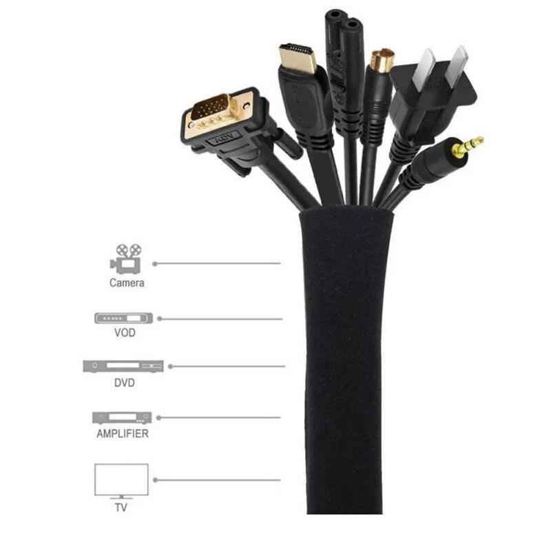 50cm Black Cable Organizer ZipperTypeTV Computer Cable Sleeve Insulated Protective Office Cable Hidden Storage Management