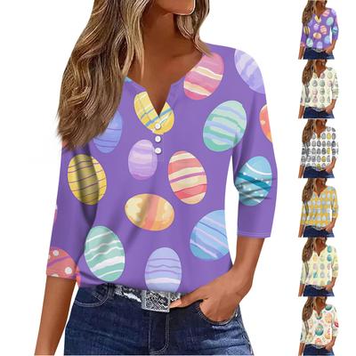 Women's T Shirt Tee Print Button 3/4 Sleeve Daily Weekend Fashion Basic V Neck Regular Top