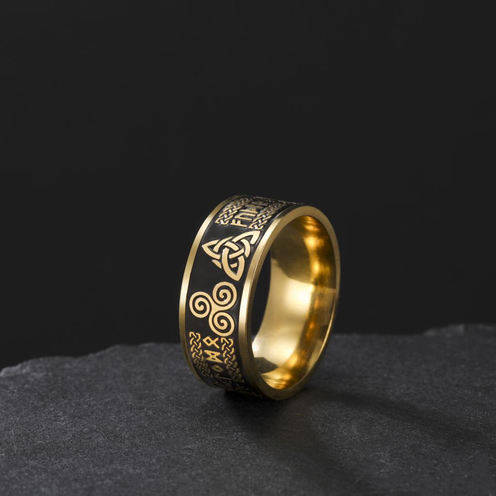 New Arrival Stainless Steel Viking Celtic Runes Rings Triquetra Trinity Black Rings Jewelry For Men Good Luck Irish Jewelry