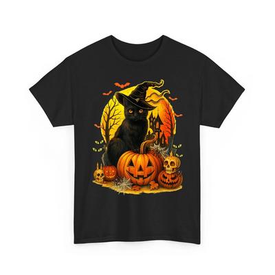 Halloween Schwarze Katze Hexe Shirt Kürbis Totenkopf Gruselig Grafik T-Shirt Unisex