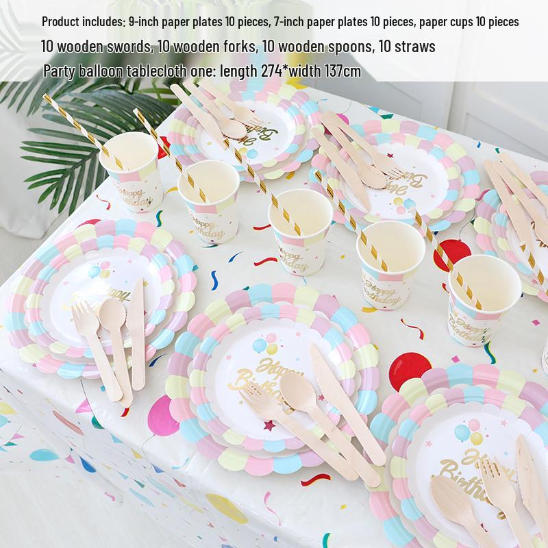 Kids' Party Disposable Tableware: Birthday Tablecloth, Cake Plates, and Dessert Table Decor
