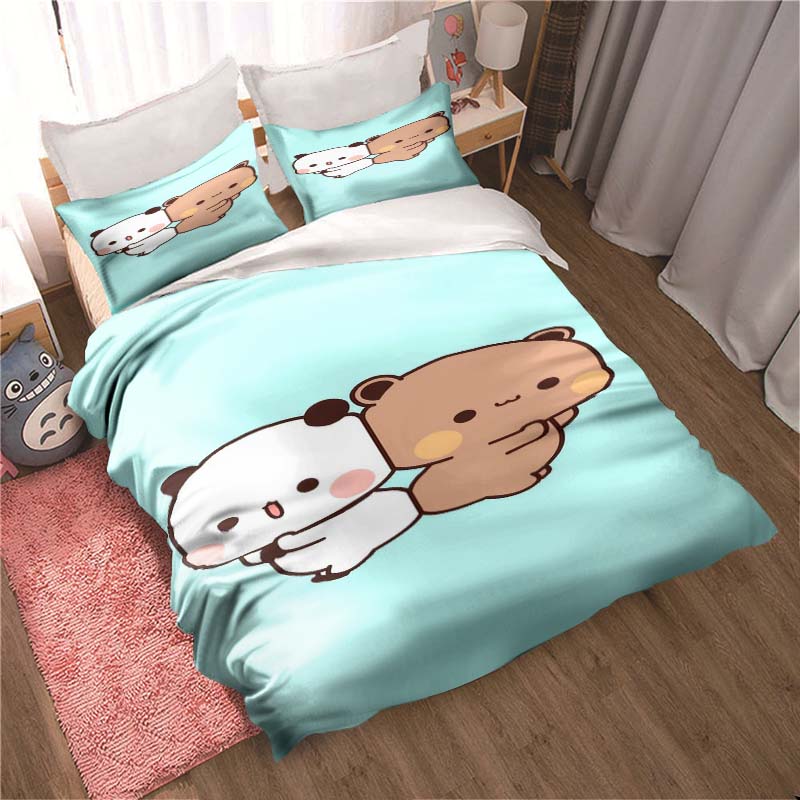 Bubu Dudu Kreslený roztomilý medvídek Kawaii Vánoční dárková sada ložního povlečení Dvojitý King size povlak na přikrývku a povlak na polštář Sada dětských povlaků na přikrývku