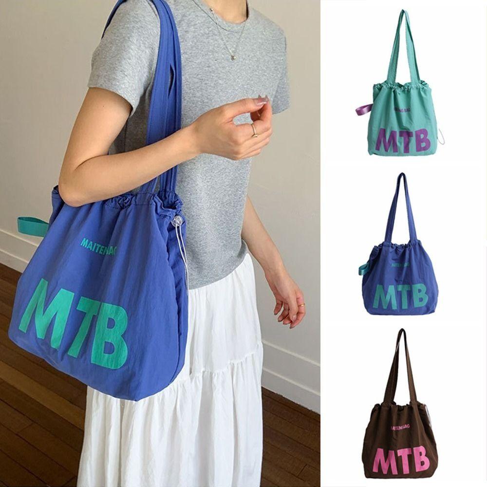 Light Weight Drawstring Bags Nylon Tote Bags Fashion Letter Shoulder Bag  Female