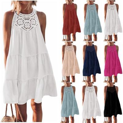 Damen A-Linien-Kleid mit hohler Spitze und Patchwork-Neckholder