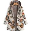 Vintage Floral Fleece Jacket for Women Warm Hooded Long Sleeve Coat with Pockets Casual Fashion Zipper Outerwear