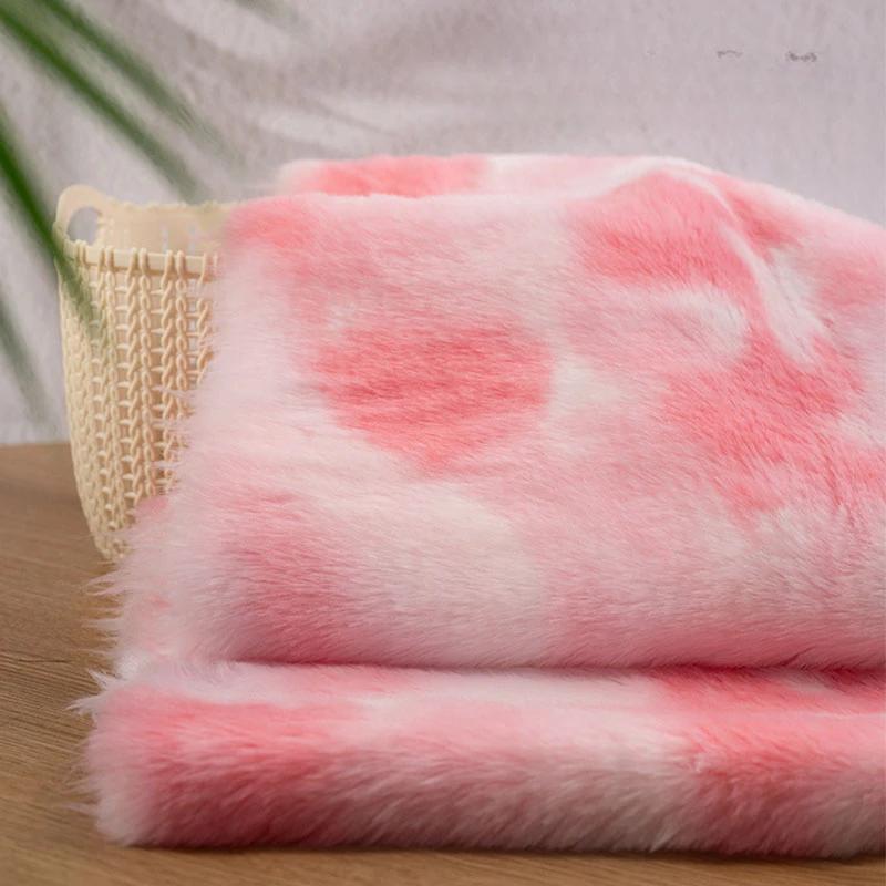 50x180cm Imitation Otter Rabbit Hair Thickened Fabric Tie Dyed Plush Fabric Gradient Rainbow Rabbit Hair Fur Coat DIY Fabric