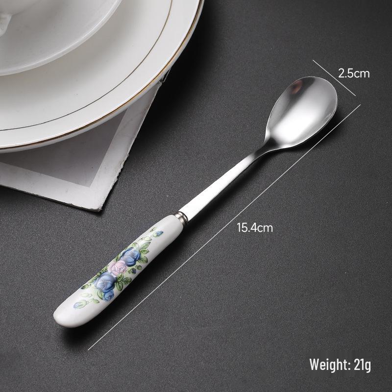 Creative Multi-Color Ceramic Mixing Spoon with Long Handle & Stainless Steel Glaze