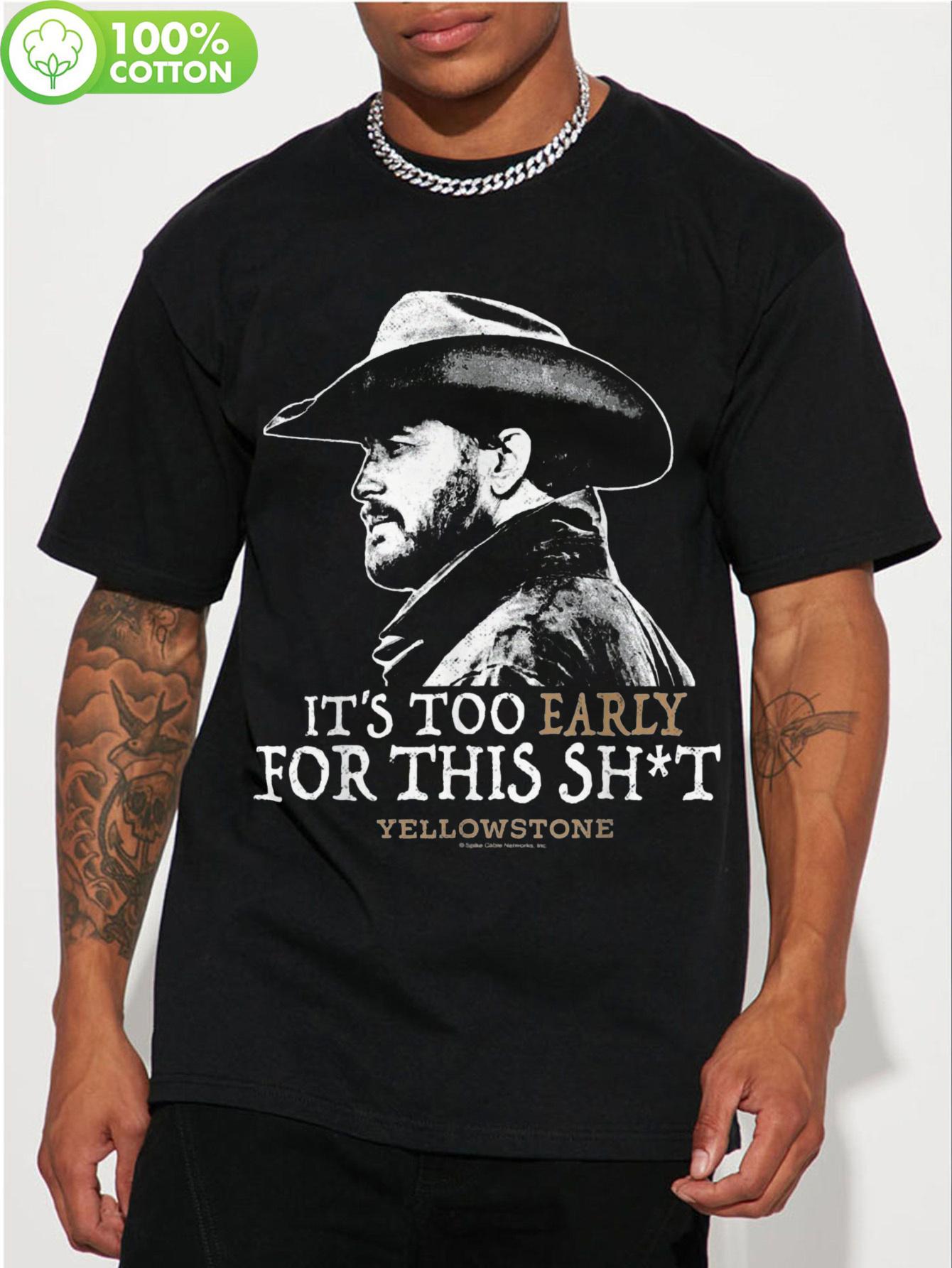 1pc  It S Too Early for This  Graphic Tee - Casual Cotton T-shirt with Cowboy Design S