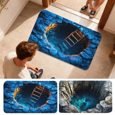 Home Entryway Doormat Optical Illusion Rug Non-slip Doormat 3D Hole Rug For Entrance Kitchen Bathroom Indoor Porch Decorations